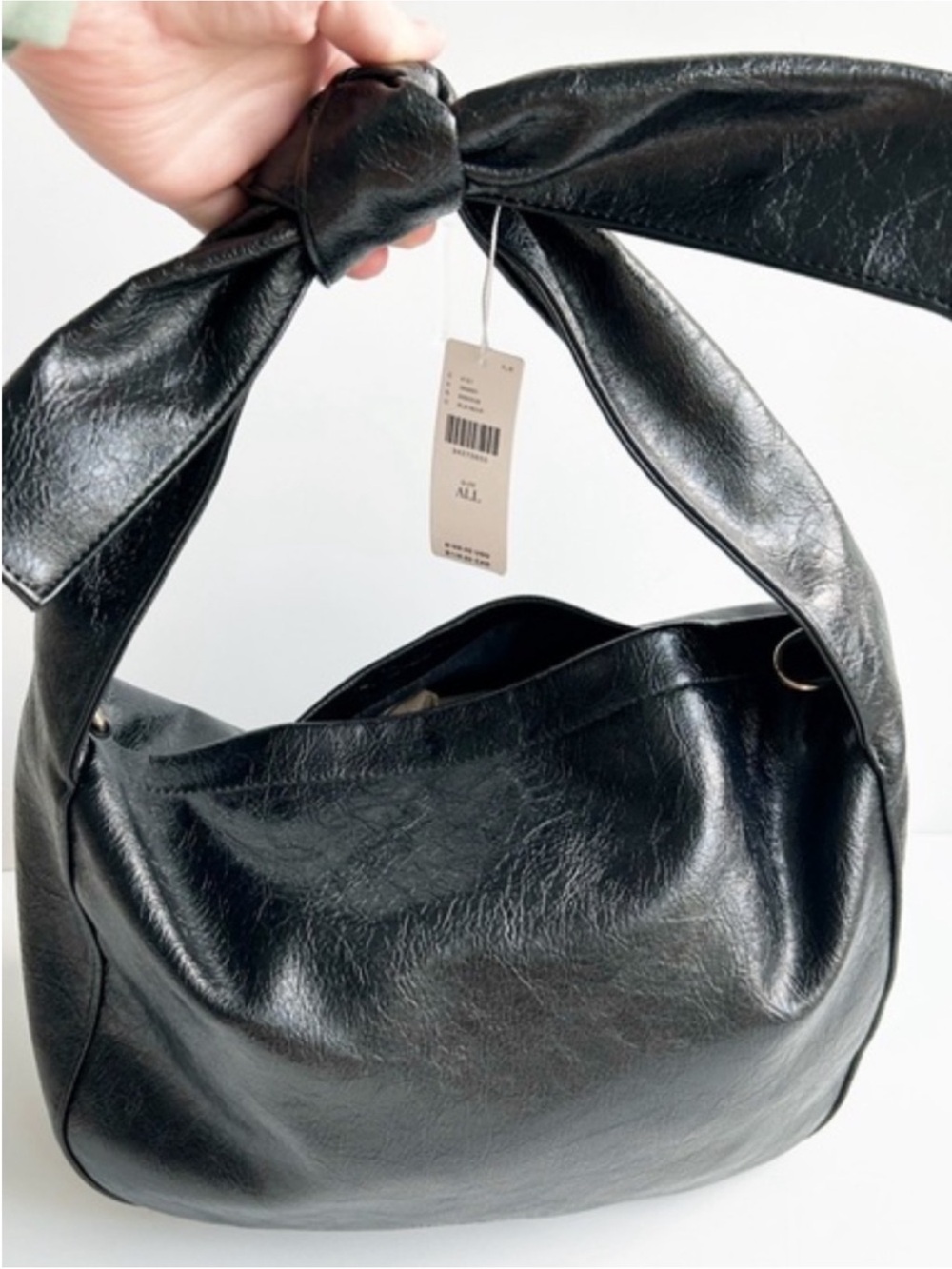 Melie Bianco Black Knot-Top Hobo and Crossbody Bag